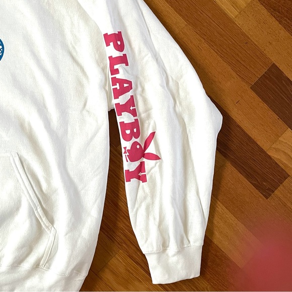 PLAYBOY Tennis Hoodie Unisex SIZE X-LARGE White Navy Logo Hooded Sweatshirt NWT - Picture 6 of 11
